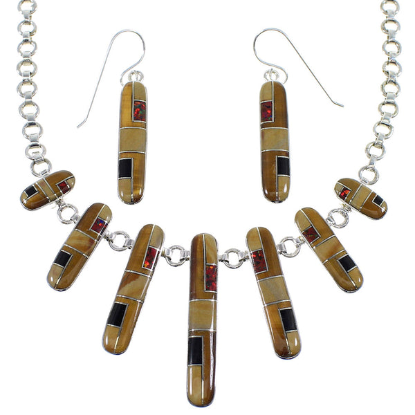 Multicolor Southwest Genuine Sterling Silver Necklace And Earrings Set CX52697